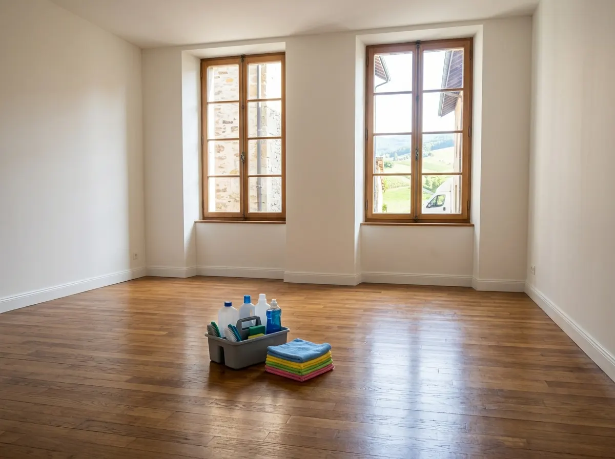 Frisch gereinigte, leere Küche in einer hellen Mietwohnung